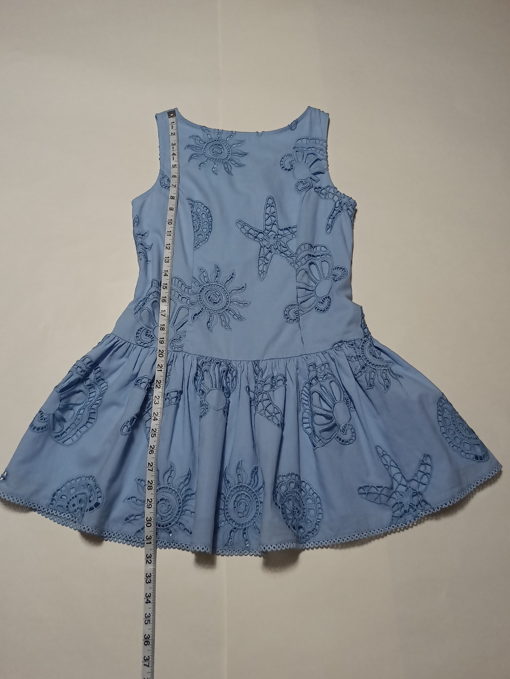 Caroline Constas Blue Embroidered Eyelet Starfish Cotton Mini Dress Size 10 - Picture 6 of 14